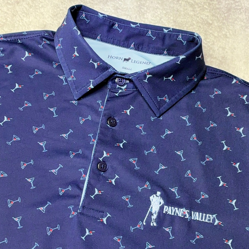 Horn Legend Paynes Valley Martini Polo Shirt Navy Blue Bamboo Charcoal Mens S